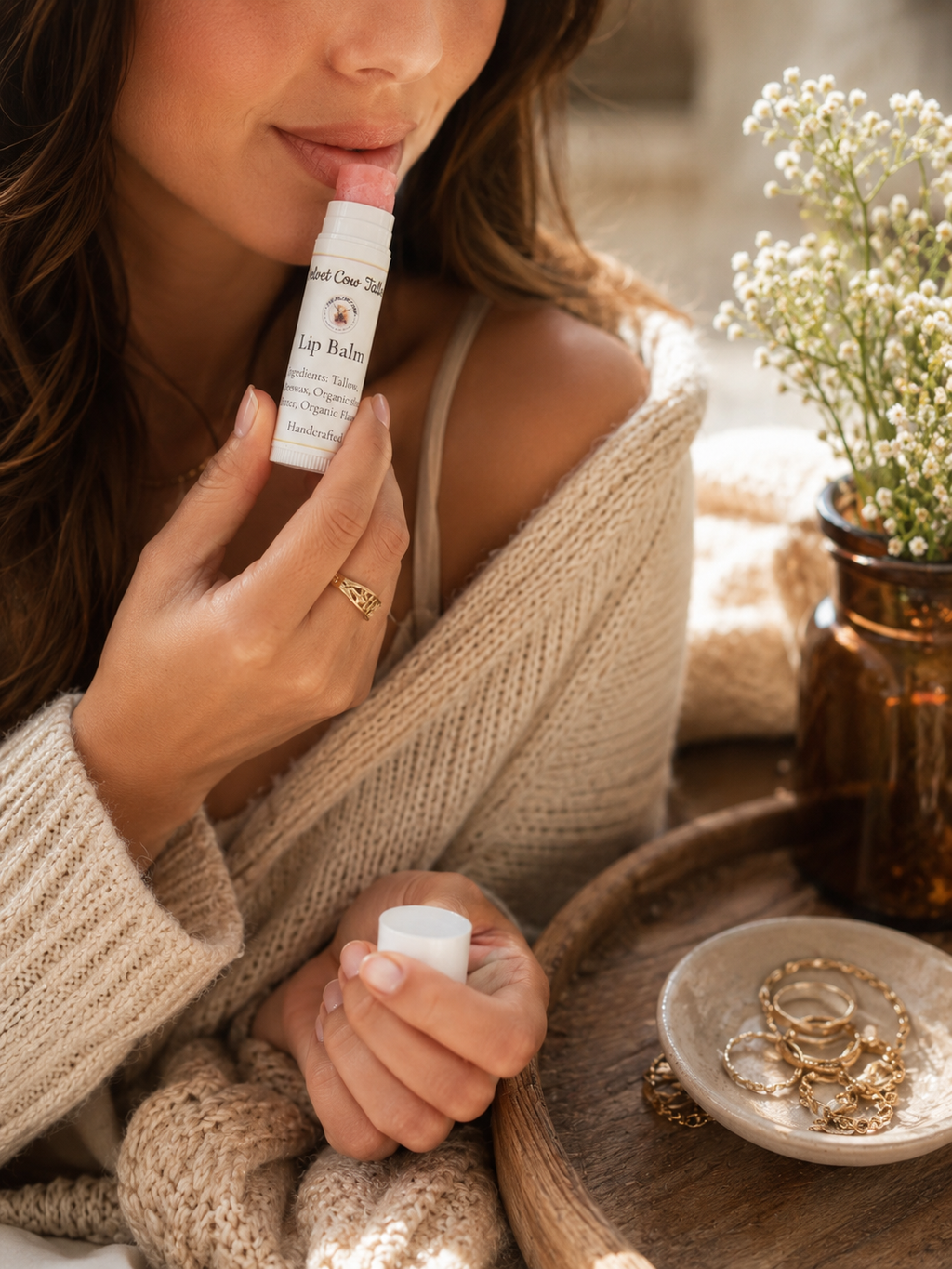 Grass Fed Tallow Lip Balm, Natural Lip Moisturizer, Organic Hydrating Chapstick, Non-Toxic Lip Care