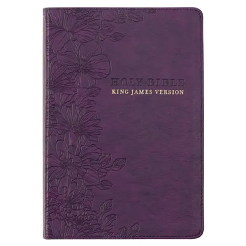 KJV Bible Thinline Large Print (Faux Leather, Purple Floral) - Leather
