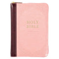 KJV Holy Bible, Compact Faux Leather Red Letter Edition - Ribbon Marker, King James Version, Pink/Burgundy, Zipper Closure - Leather